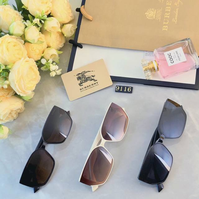 Burberry新款方形小框太阳镜 欧美跨境时尚网红百搭墨镜潮流个性眼镜